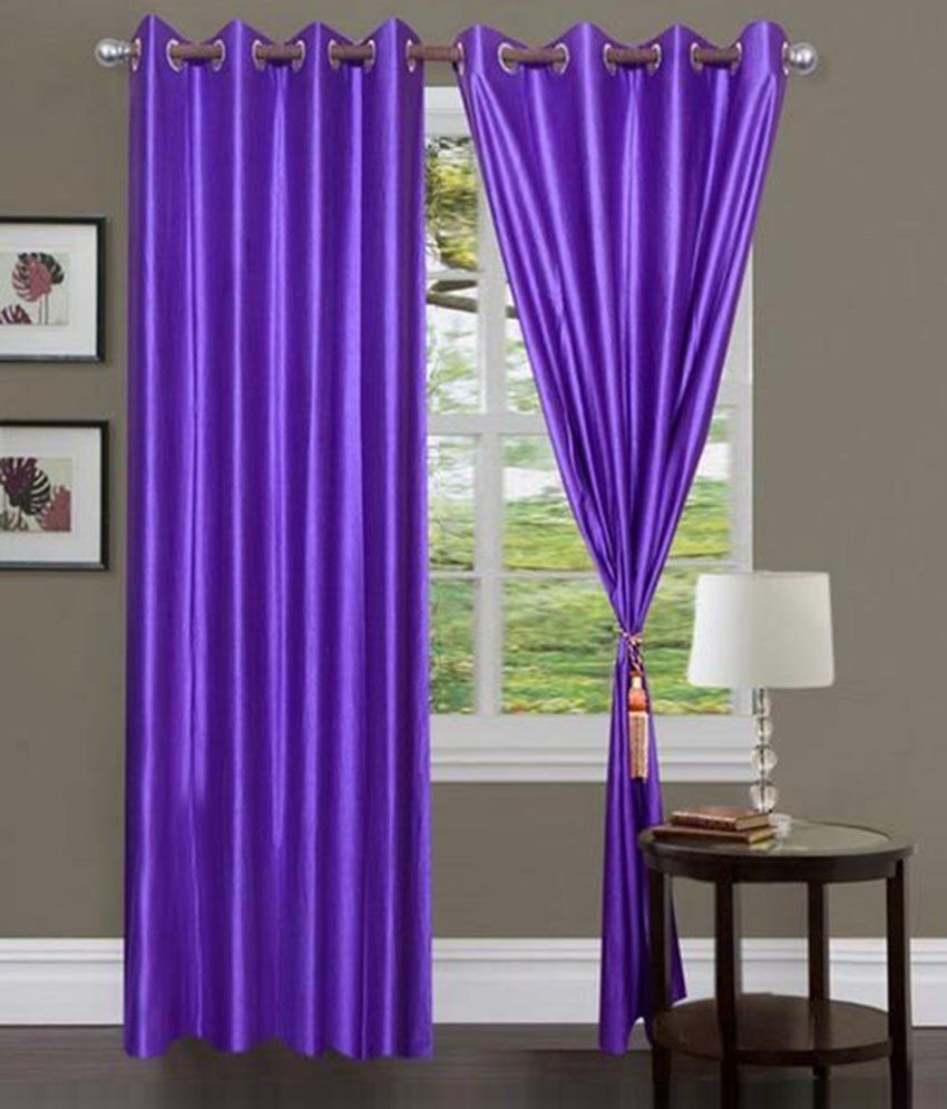     			Panipat Textile Hub Solid Semi-Transparent Eyelet Window Curtain 7 ft Pack of 2 -Purple