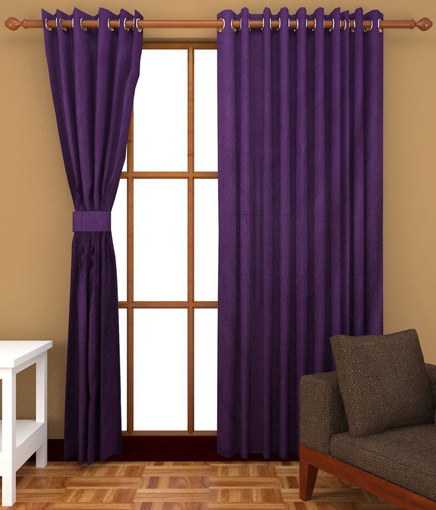     			Panipat Textile Hub Solid Semi-Transparent Eyelet Window Curtain 7 ft Pack of 2 -Purple