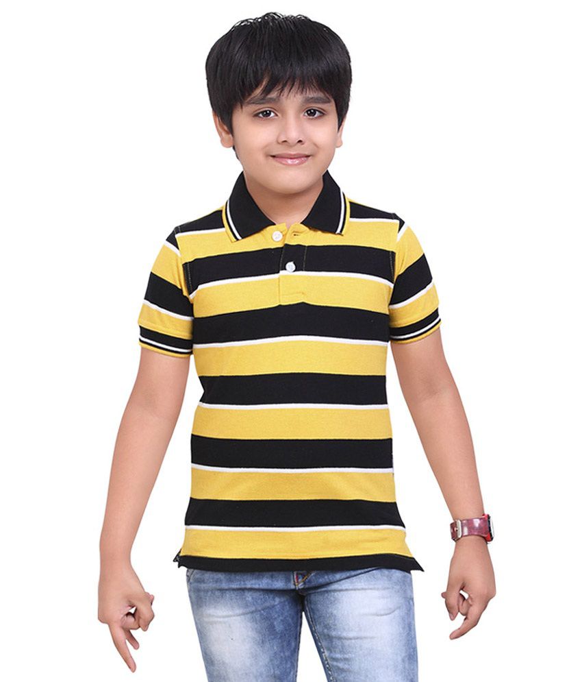     			Dongli Yellow & Black Cotton Polo T-Shirt