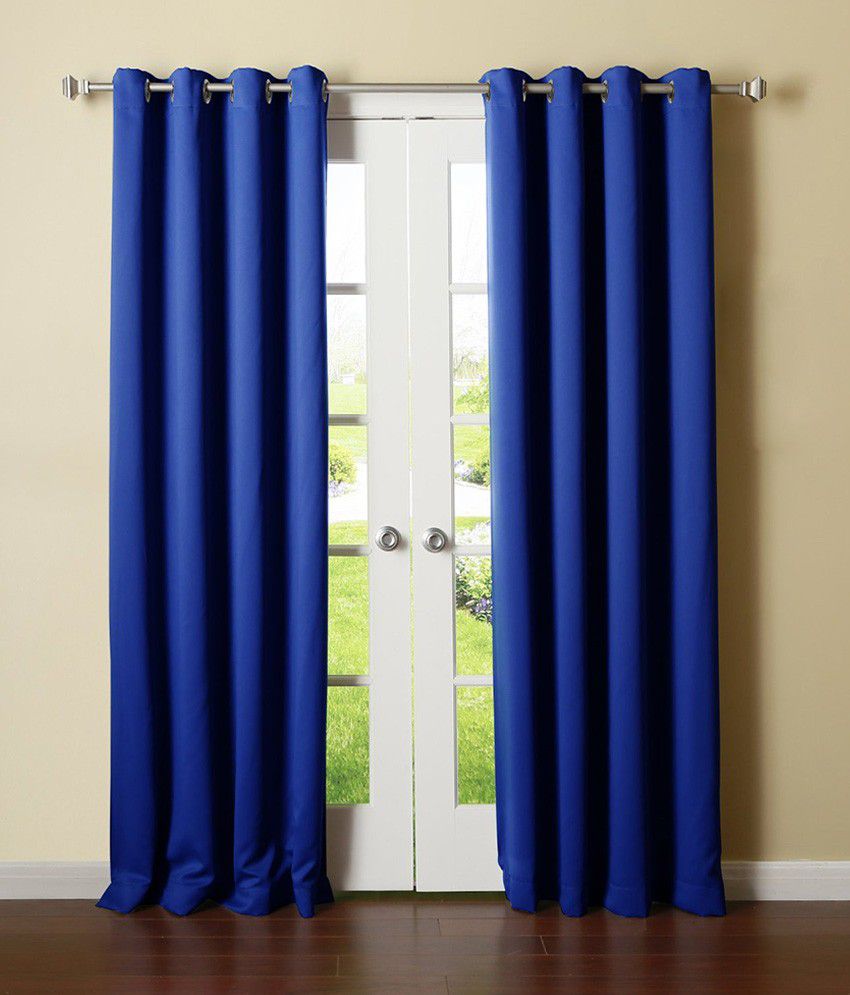     			Panipat Textile Hub Solid Semi-Transparent Eyelet Window Curtain 7 ft Pack of 4 -Blue