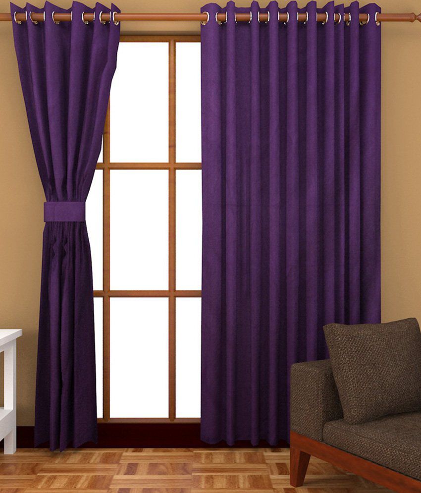     			Panipat Textile Hub Solid Semi-Transparent Eyelet Window Curtain 7 ft Pack of 4 -Purple