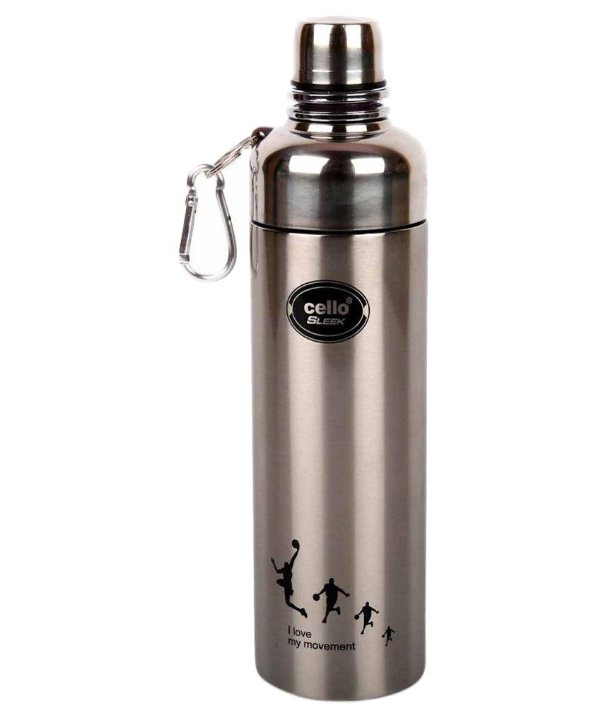 Cello Silver Stainless Steel Sleek Water Bottle 600 Ml