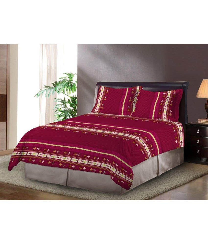 Bombay Dyeing Dewdrop Maroon Double Bed Sheet with 2 Pillow Covers