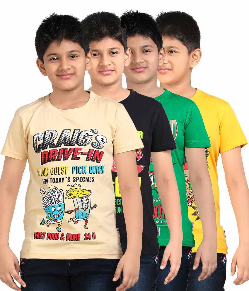 Dongli Multicolour Cotton T-Shirt - Pack of 4