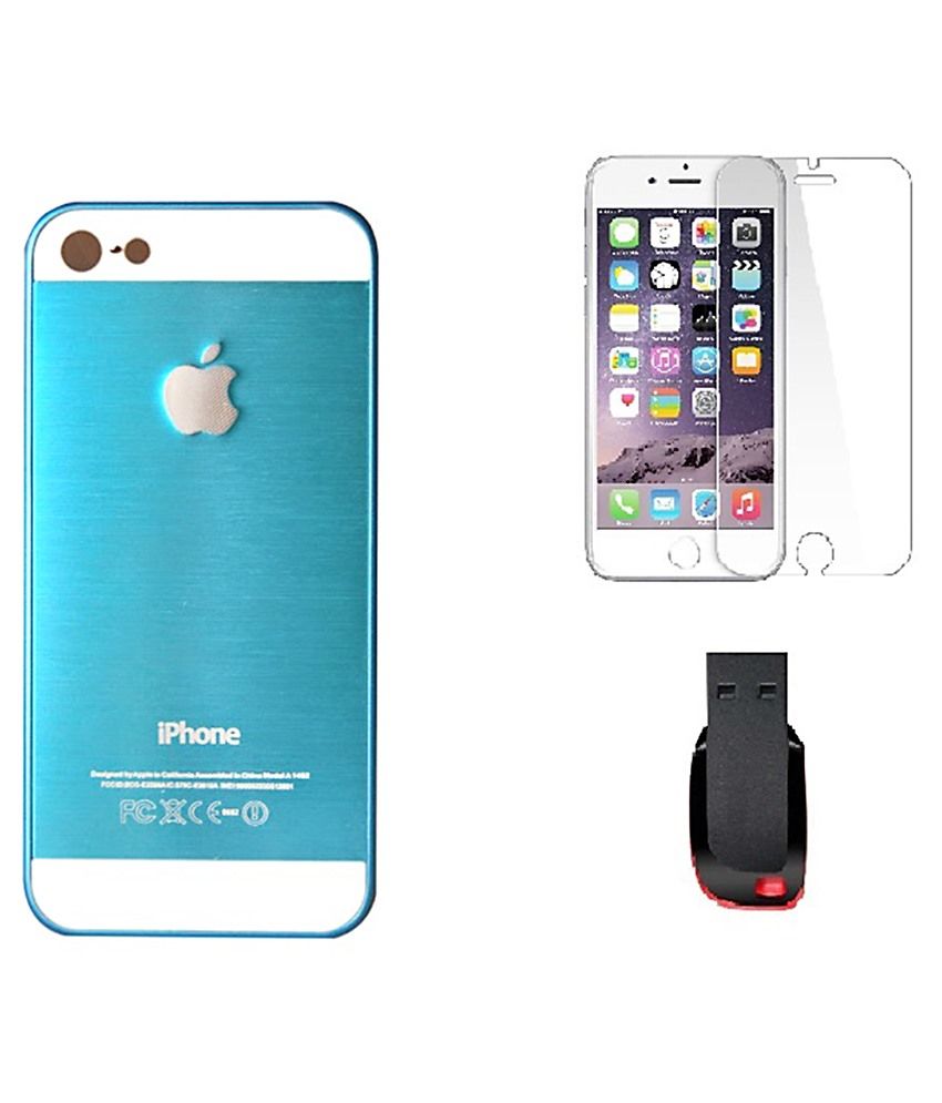 Metly Back Cover For Apple iPhone 4SBlue With Tempered