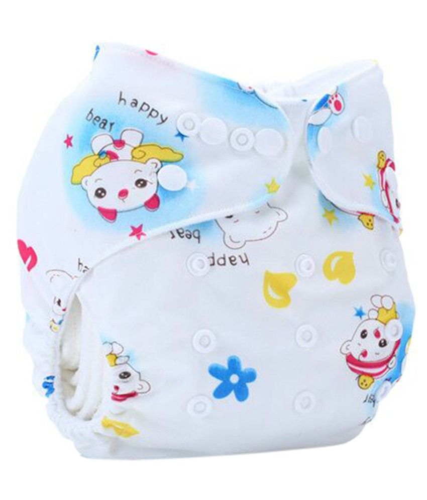 Easy Feel White Printed Pul Single Gusset Suede Pocket Cloth Diaper