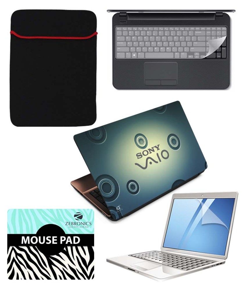 Sony Vaio Printed Laptop Skin with Laptop Sleeve, Mouse Pad, Key Protector And