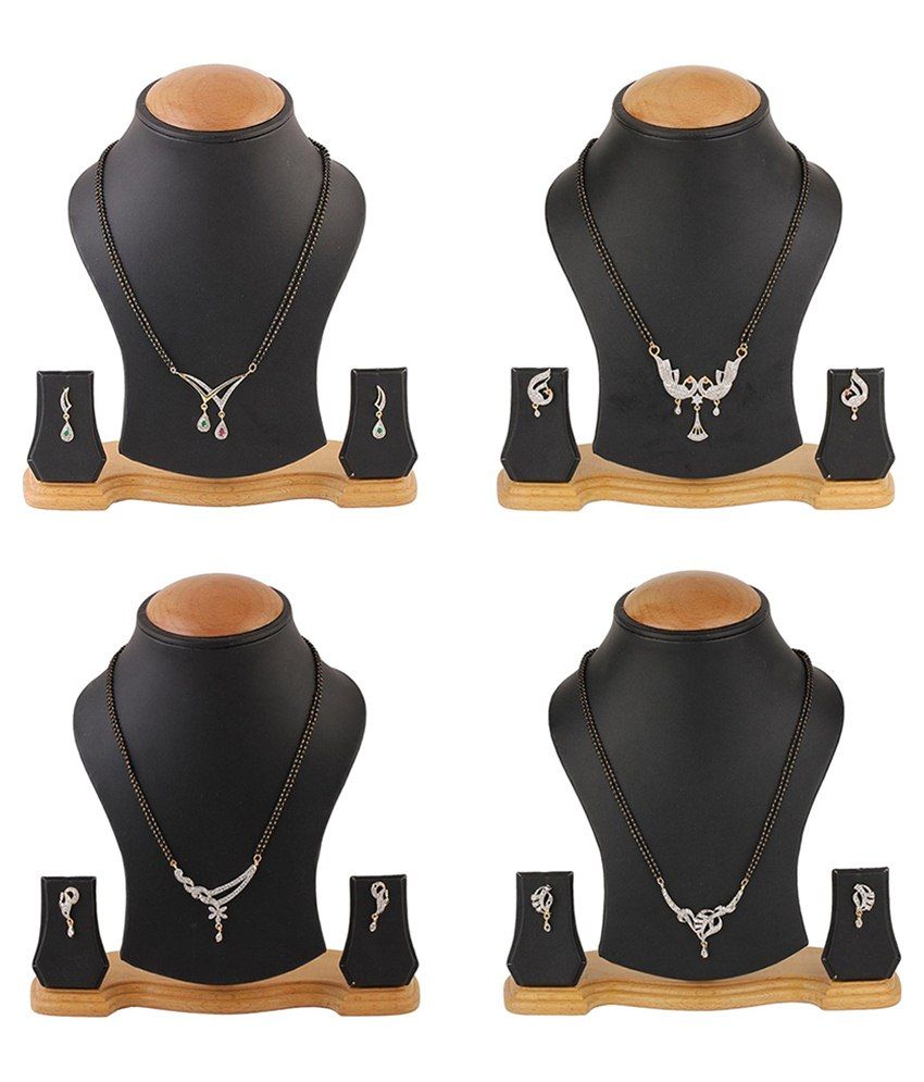     			Zeneme Black Alloy Mangalsutra Set Of 4