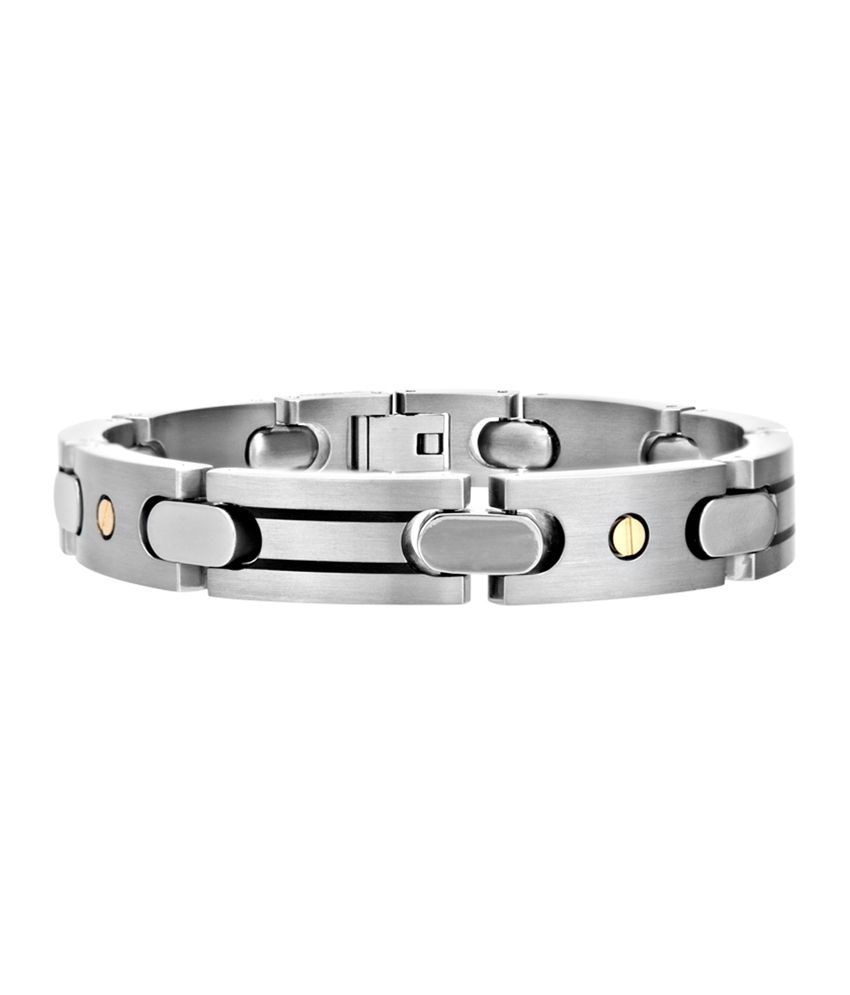 Inox Jewelry Silver Titanium with Gold & Black Stainless Steel Bracelet ...