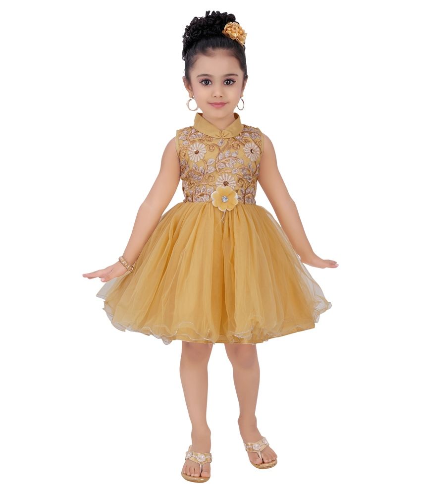yellow net long frock
