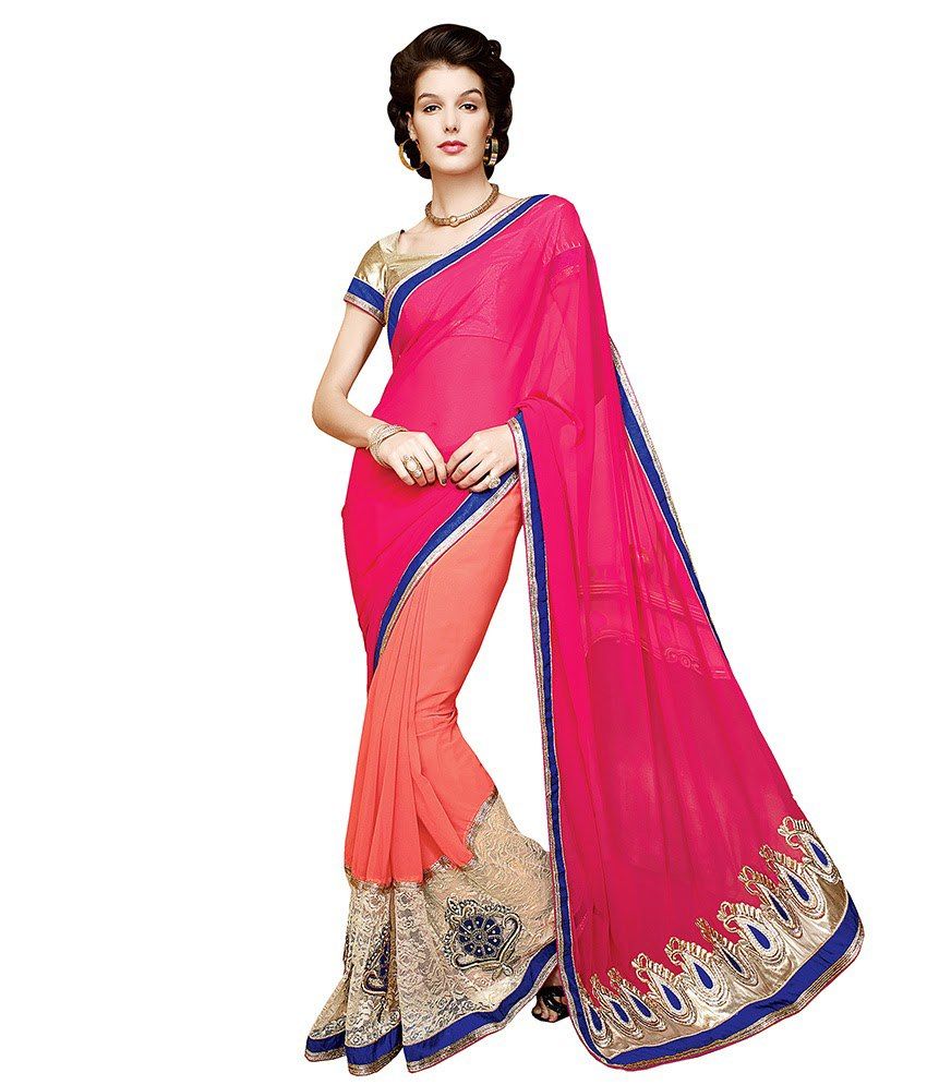 BK Fashion Pink Georgette Saree - Buy BK Fashion Pink Georgette Saree ...