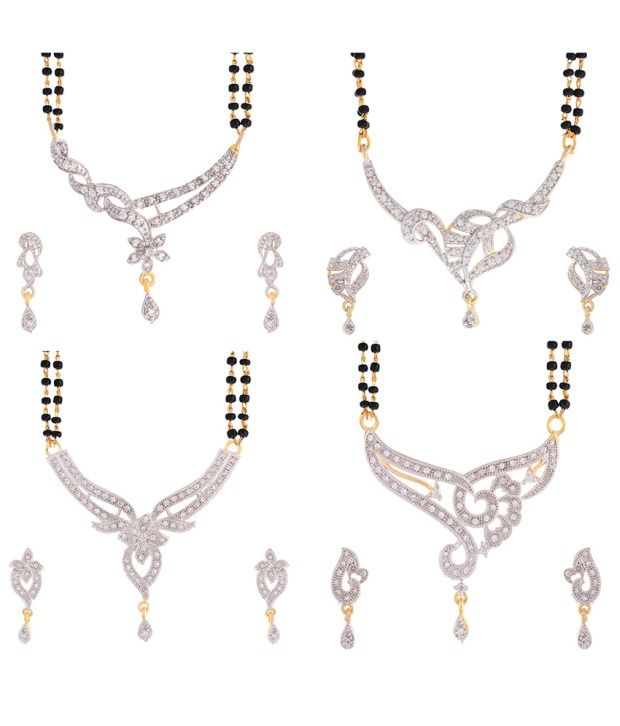     			Zeneme Black American Diamonds Alloy Mangalsutra Set - Set of 4