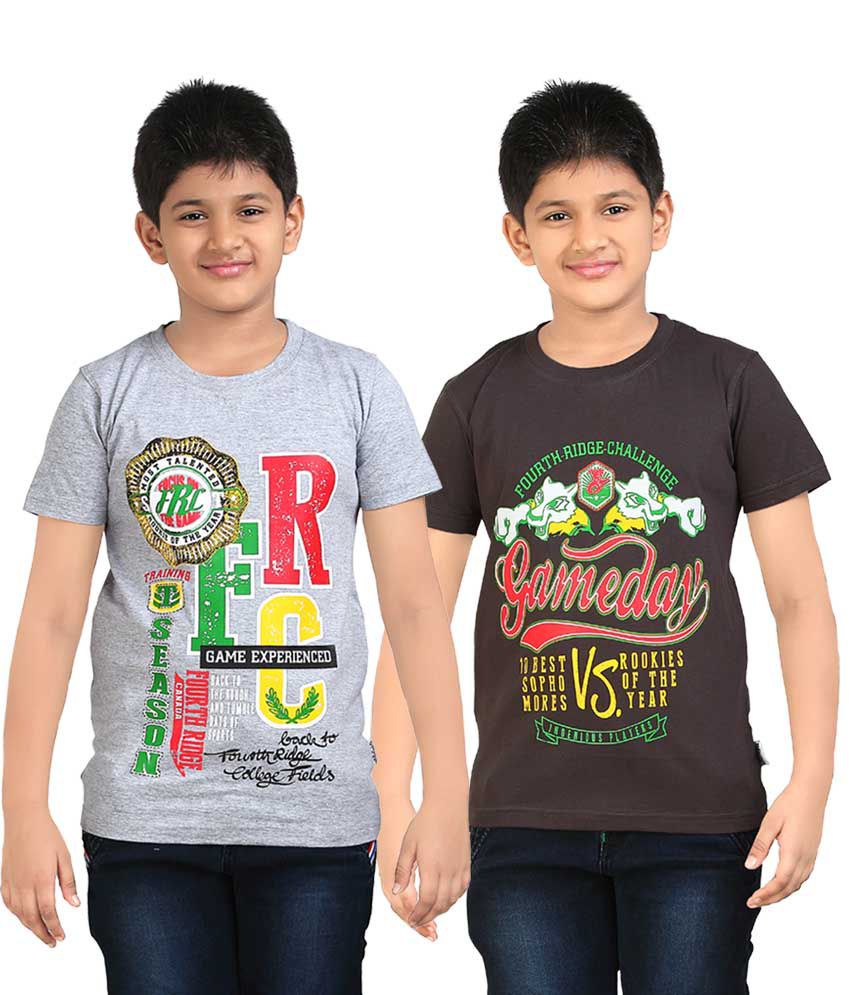 Dongli Multi Color Cotton T Shirts For Boys - Pack Of 2