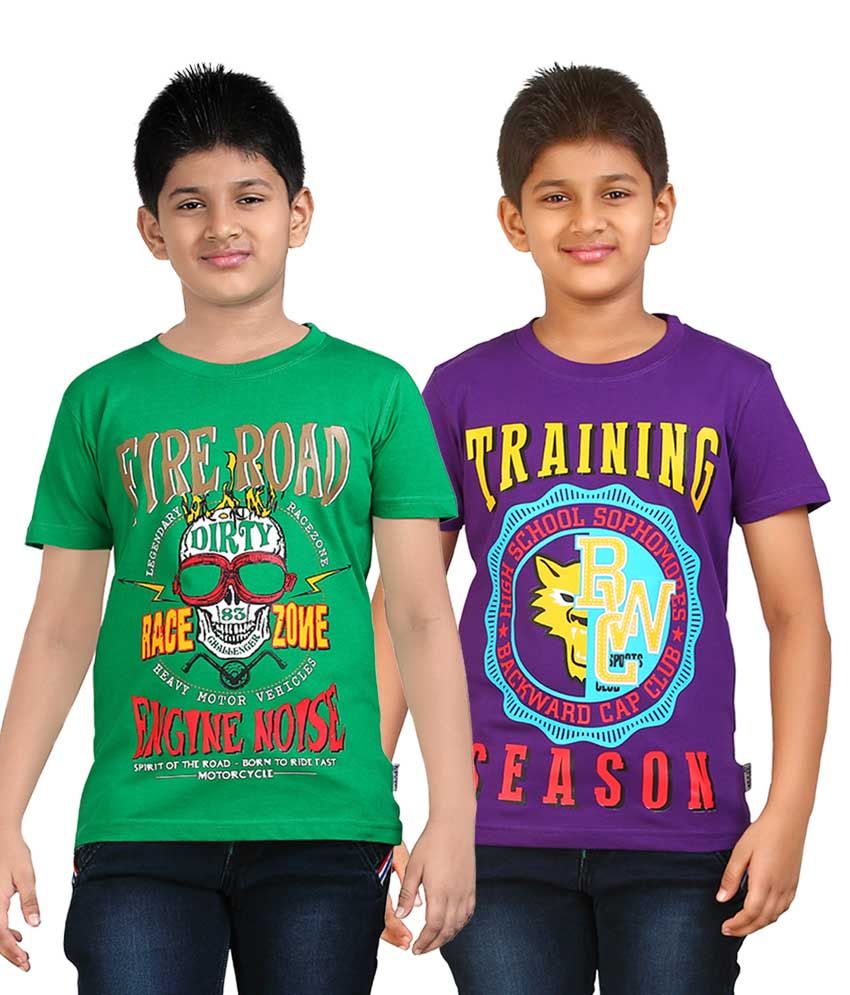     			Dongli Multi Color Cotton T Shirts For Boys - Pack Of 2