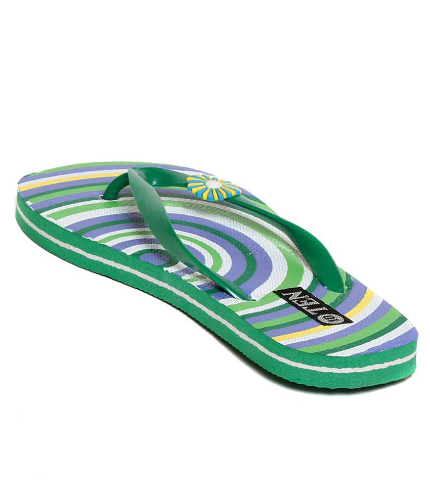 bright green flip flops