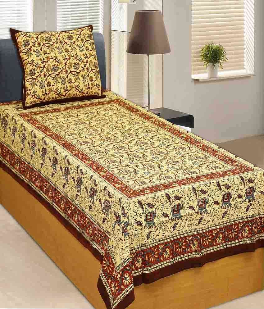 Sleepwell Multicolour Floral Cotton Single Bedsheet with One Pillow