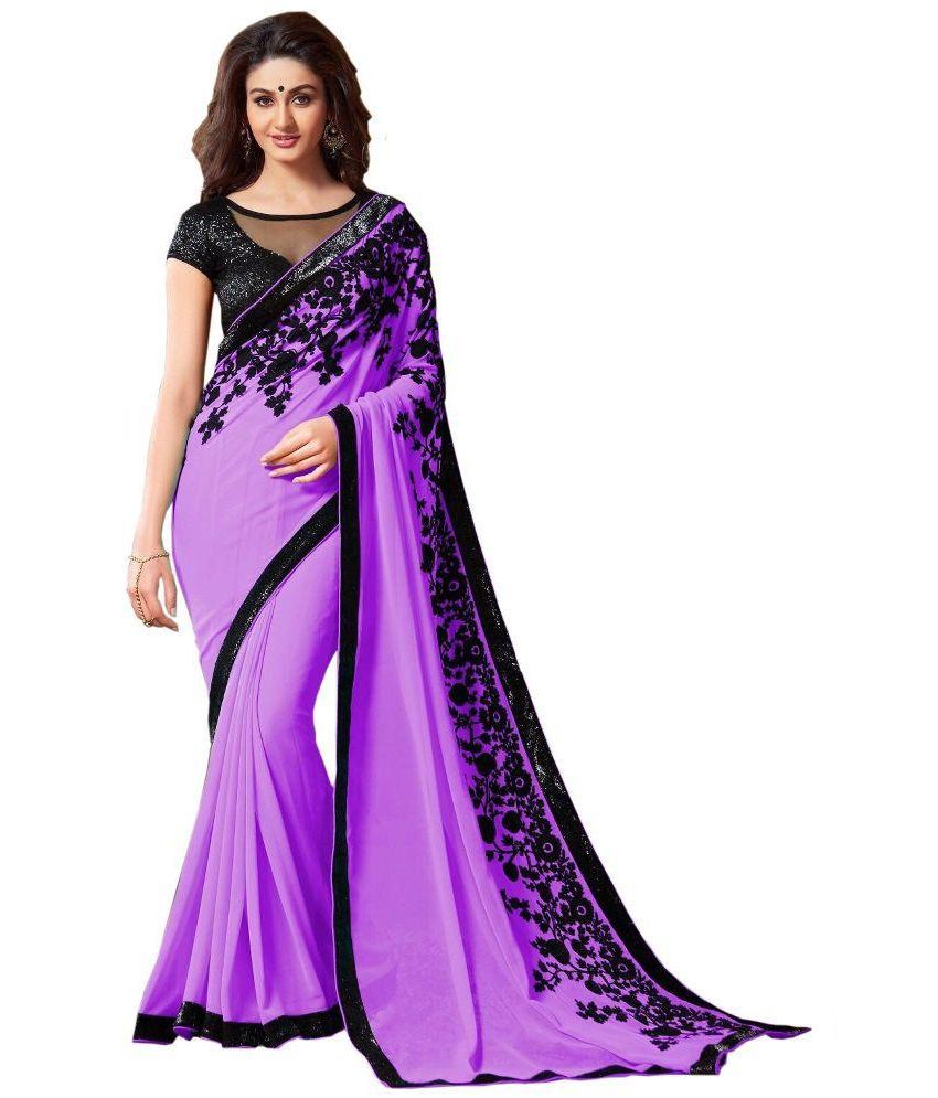     			Bhuwal Designer Purple and Black Chiffon Saree