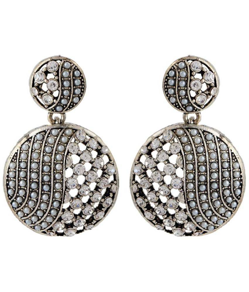 Jewels and Deals Alloy Rhodium Plating Studded Silver Coloured Earrings ...