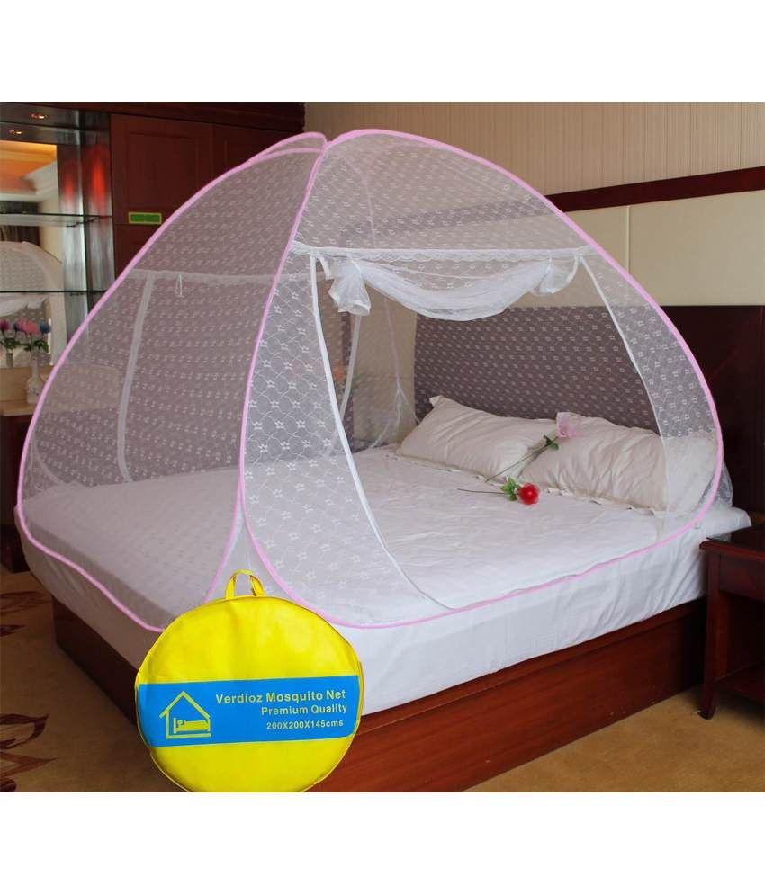 Verdioz Double White Embroidery Poly Cotton Mosquito Net (200*200*145 cm) Buy Verdioz Double