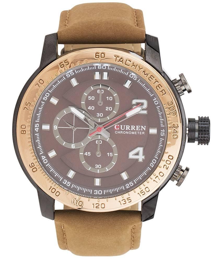 curren tan leather analog watch