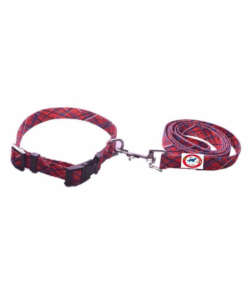     			Pet Club51 High Quality Printed Collar And Leash - Red