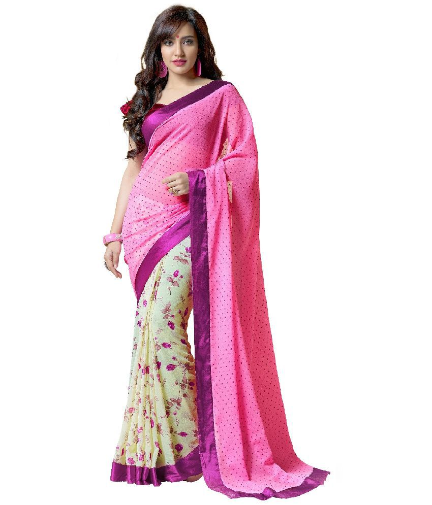 Shivanya Fashion Pink and Beige Georgette Saree - Buy Shivanya Fashion ...