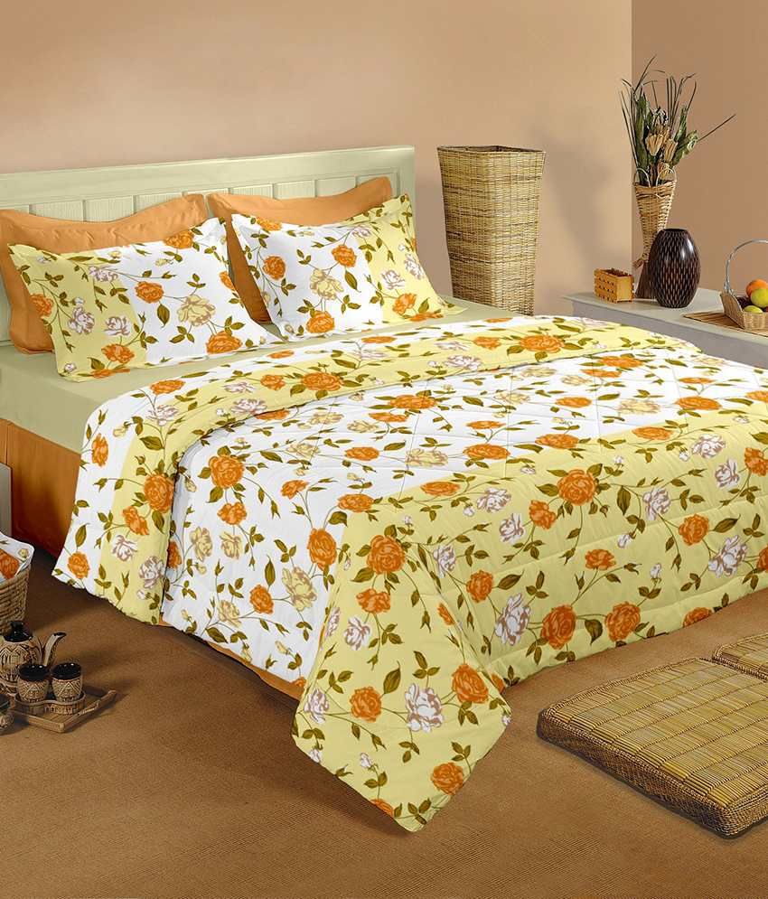 Raymond Home Green and Brown Cotton Double Bedsheets with 2 Pillow