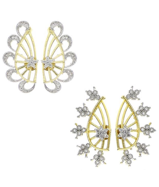     			Zeneme Golden and White Alloy Ear Cuff - Pack of 2