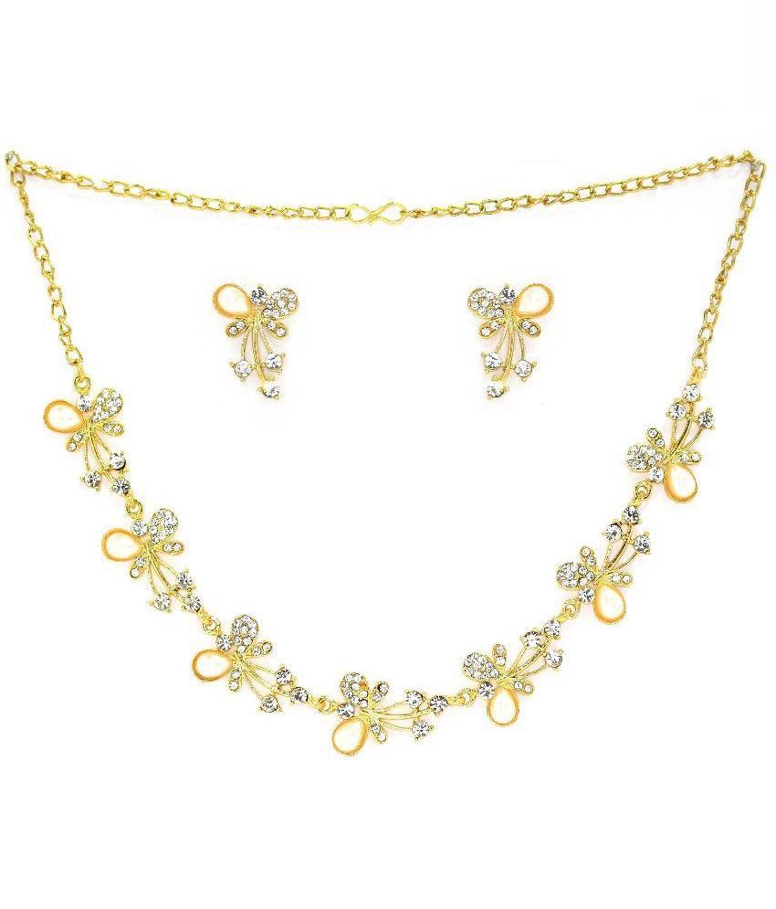 Zaveri Pearls Zinc Gold Plating American diamonds Studded Gold Coloured ...