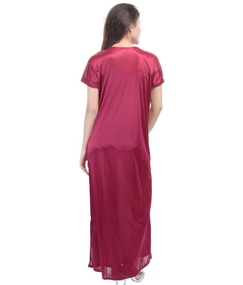 Buy Rajasthani Sarees Maroon Satin Nighty & Night Gowns Online at Best ...