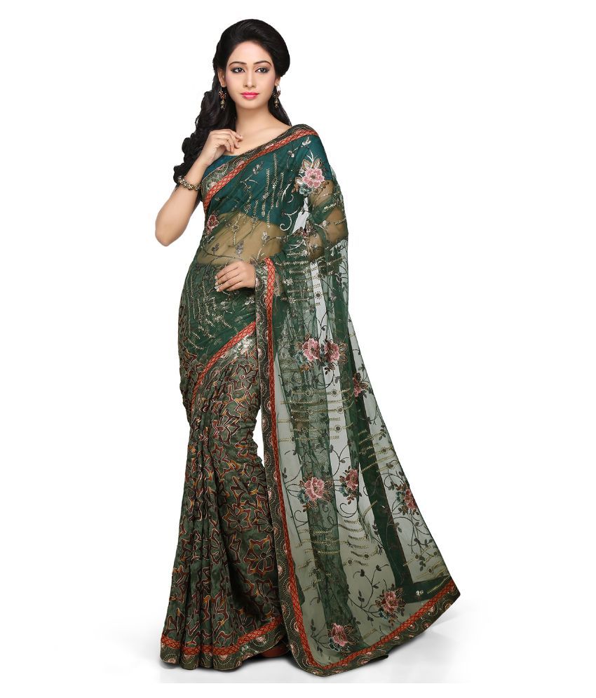 Utsav Fashion Green Net Saree - Buy Utsav Fashion Green Net Saree