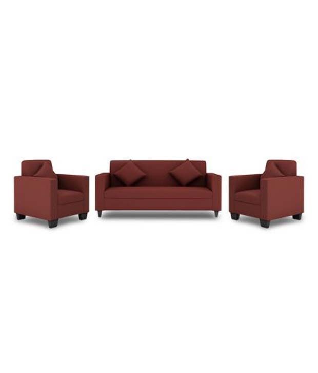 Westido 5 seater sofa set in maroon upholstery with cushions buy ...