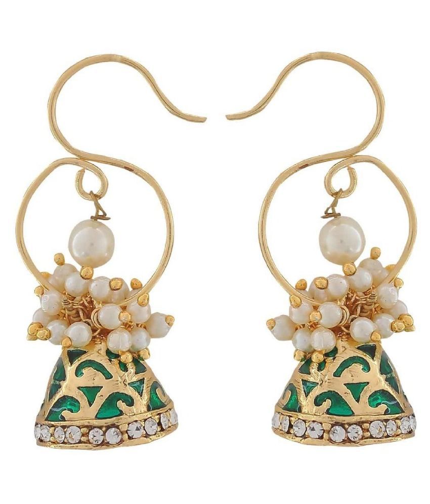     			the jewelbox Brass Gold Plating Pearls Studded Multi Coloured Earrings