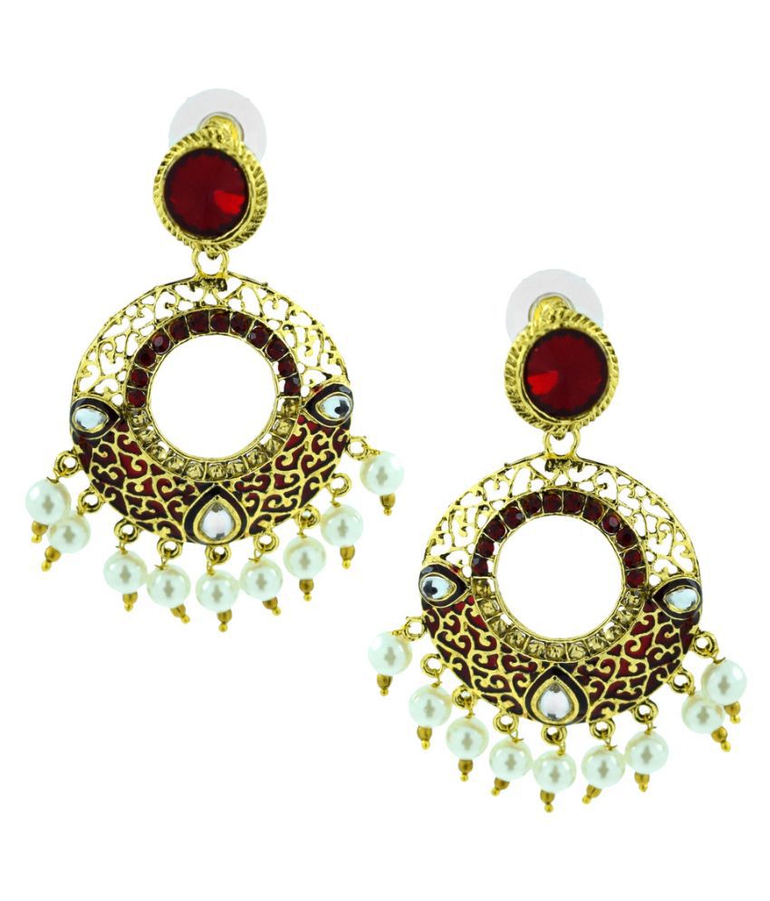     			The Jewelbox Brass Gold Plating Beads Studded Multi Coloured Earrings