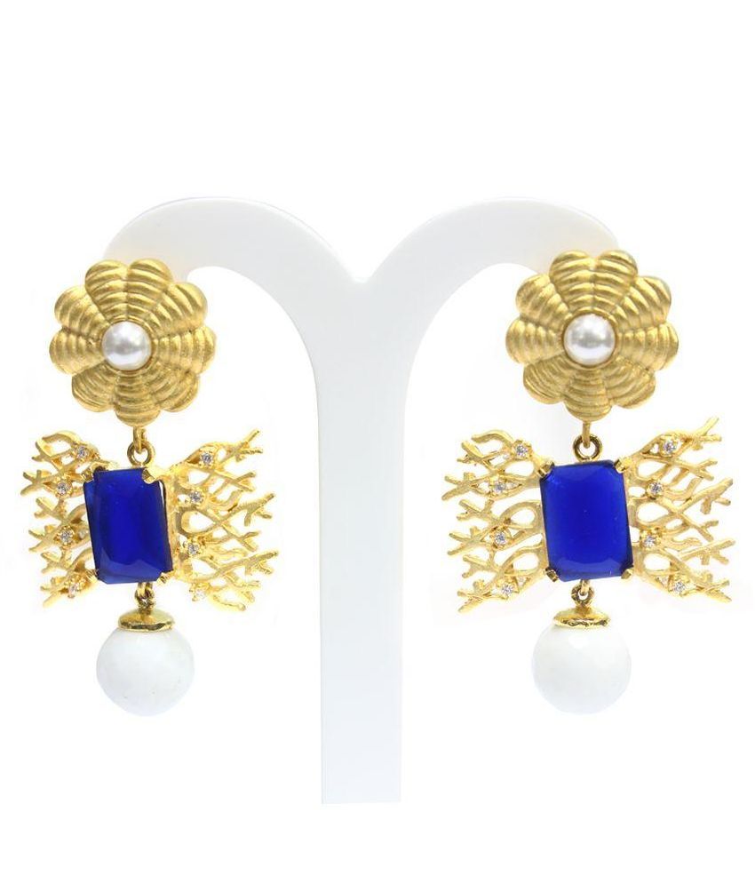 Eighth Fold Brass Gold Plating Stones Studded Gold Coloured Earrings