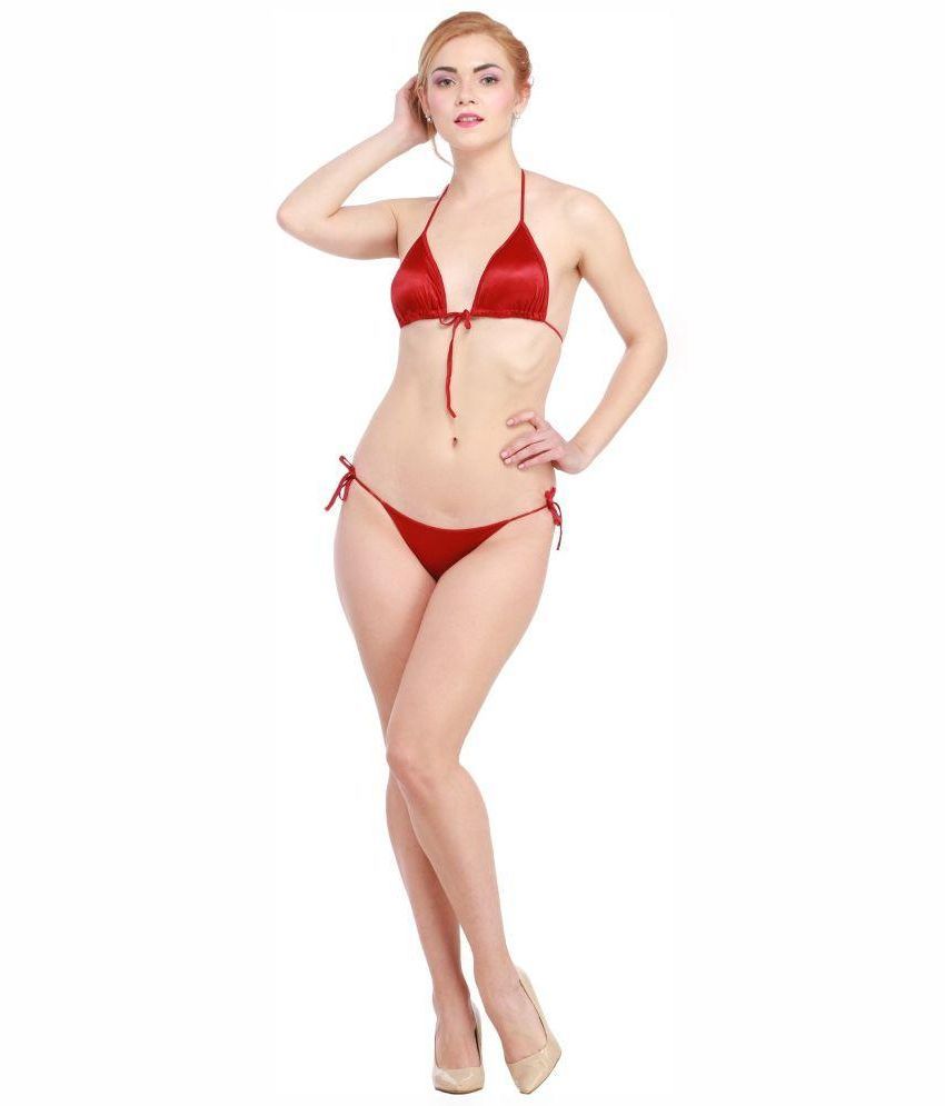     			You Forever Red Satin Bra & Panty Sets