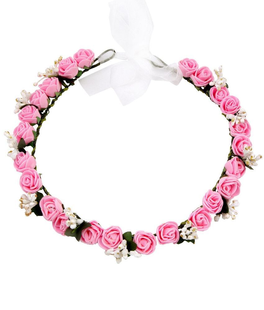 Sanjog Pink Rose Flower Crown And Hand Tiara/Puff Wrap (Medium): Buy ...
