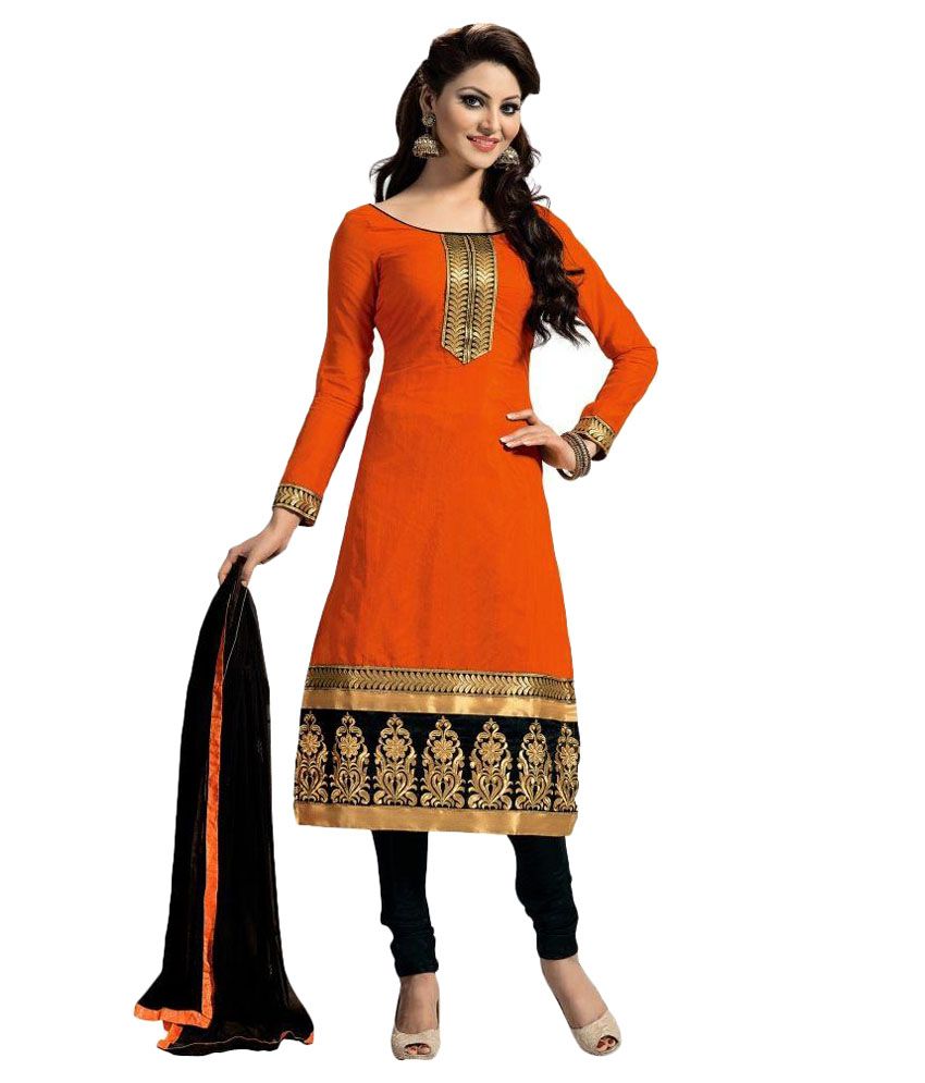 Global Orange Cotton Straight Unstitched Dress Material Buy Global