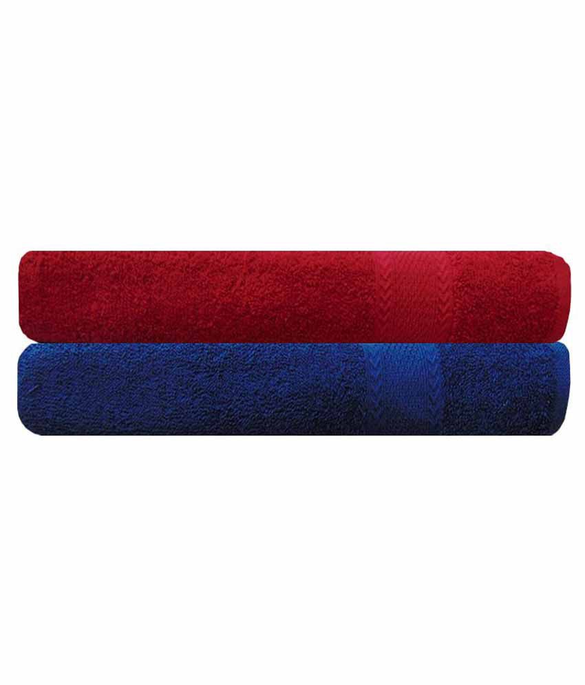    			Akin Royal Blue & Red Cotton Bath Towel - Set of 2