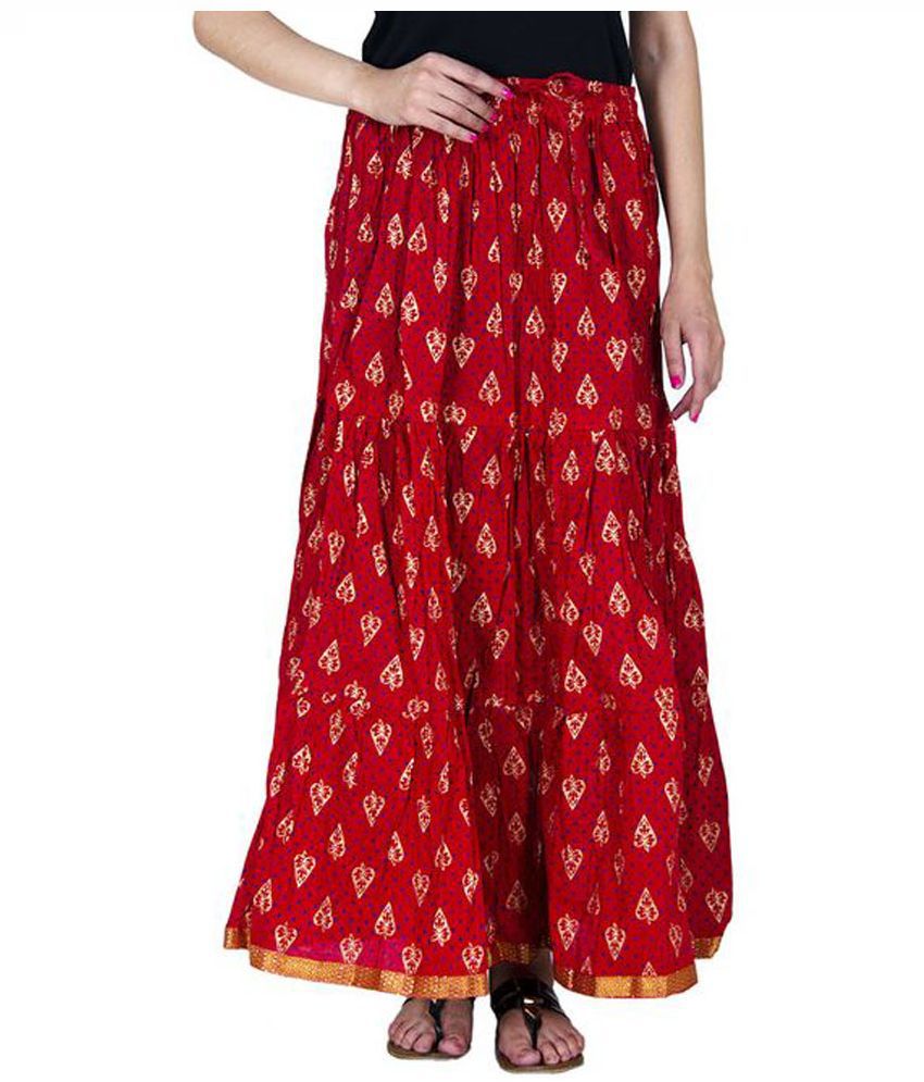 Buy Ooltah Chashma Red Cotton Broomstick Skirt Online at Best Prices in ...