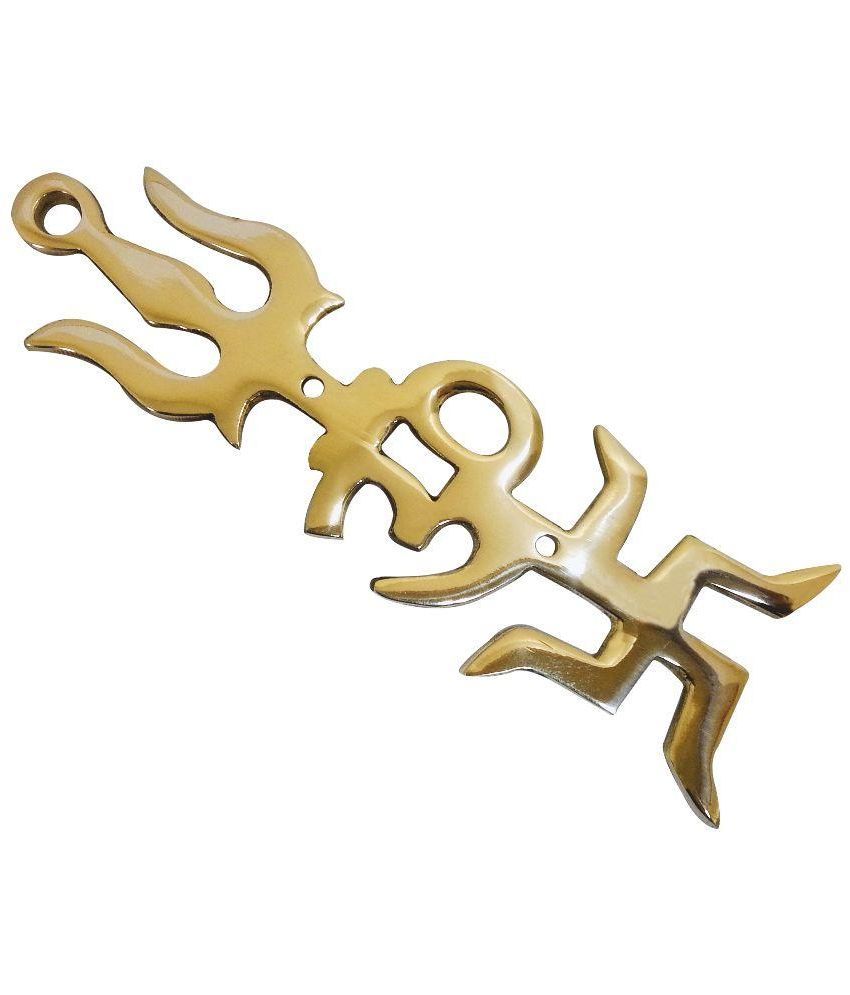     			Happy Starstell Glossy Brass Trishakti Yantra (Trishul, Om & Swastik)