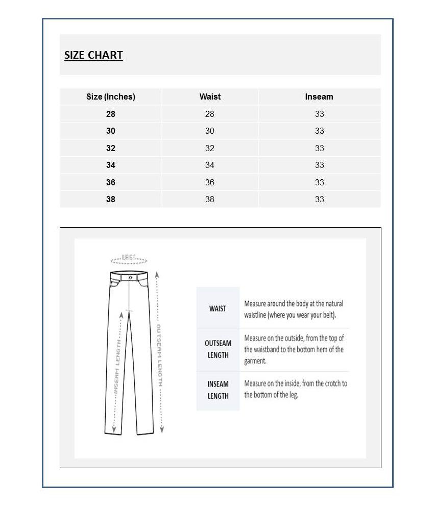 Flying Machine Jeans Size Chart