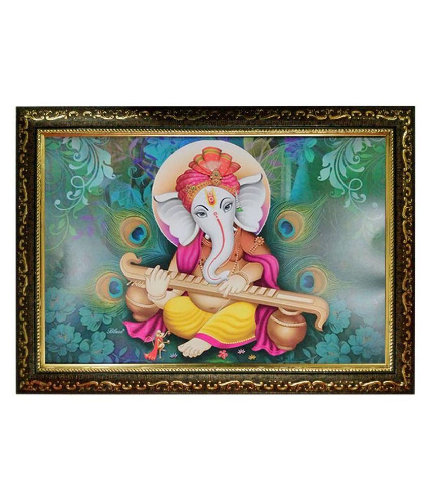 Trends On Wall Textured Acrylic Ganesh Ji Wall Painting With Frame
