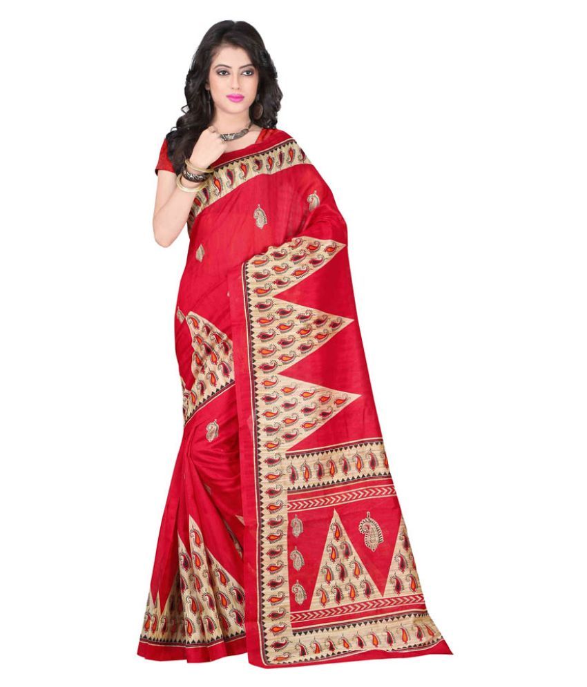 Winza Designer Red Bhagalpuri Silk Saree Buy Winza Designer Red 4960