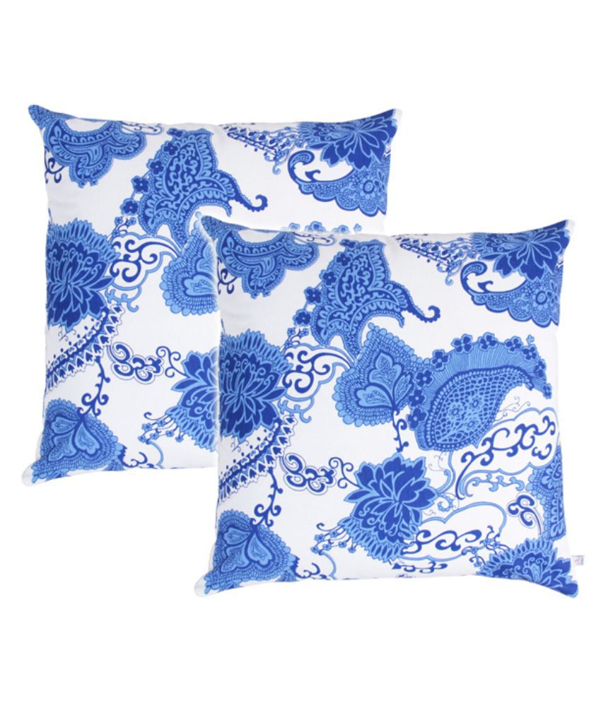     			Zubix Blue Cotton Printed Cushion Covers - Set of 2