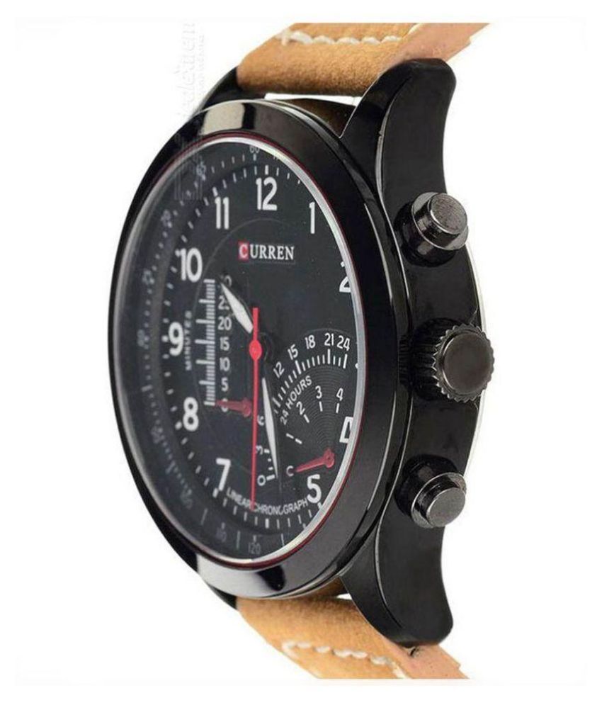 curren tan leather analog watch