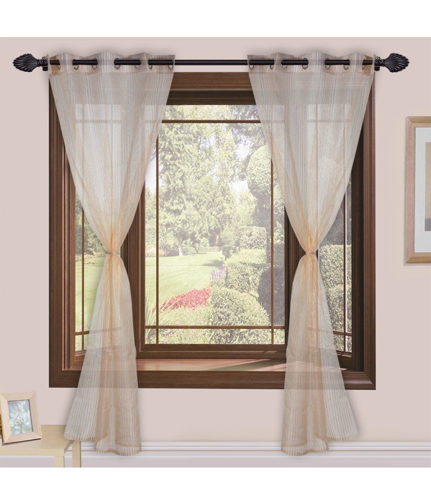     			Homefab India Stripes Transparent Eyelet Door Curtain 7ft (Pack of 2) - Beige