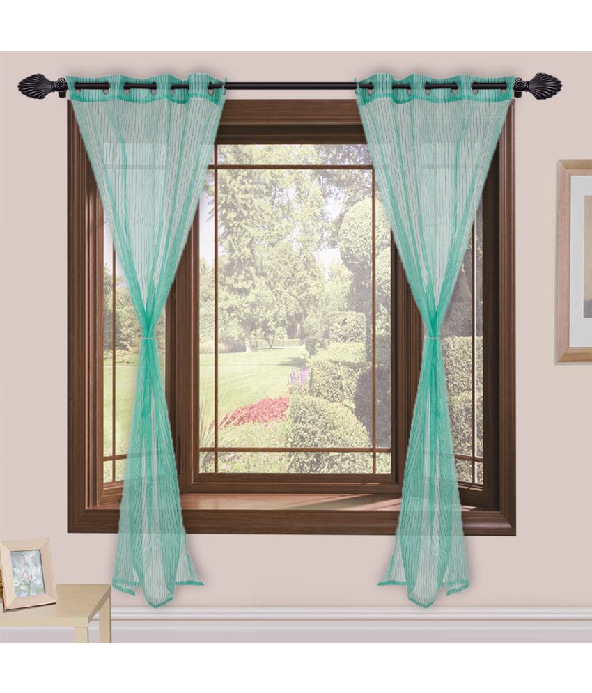     			Homefab India Stripes Transparent Eyelet Door Curtain 7ft (Pack of 2) - Green