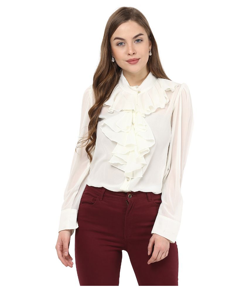 La Zoire - Off White Georgette Women's Shirt Style Top ( Pack of 1 )