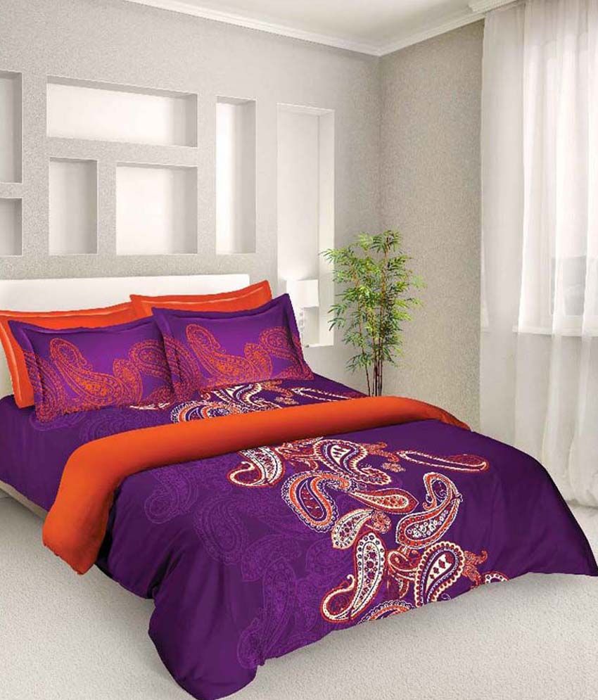 Tangerine Purple Cotton Double Bedsheet With 2 Pillow Covers Buy Tangerine Purple Cotton
